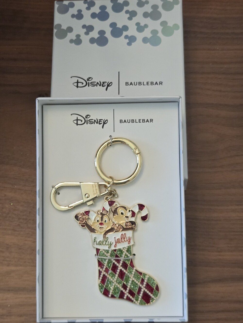 BaubleBar Disney Chip & Dale Gold Holiday Stocking Keychain/Bag Charm